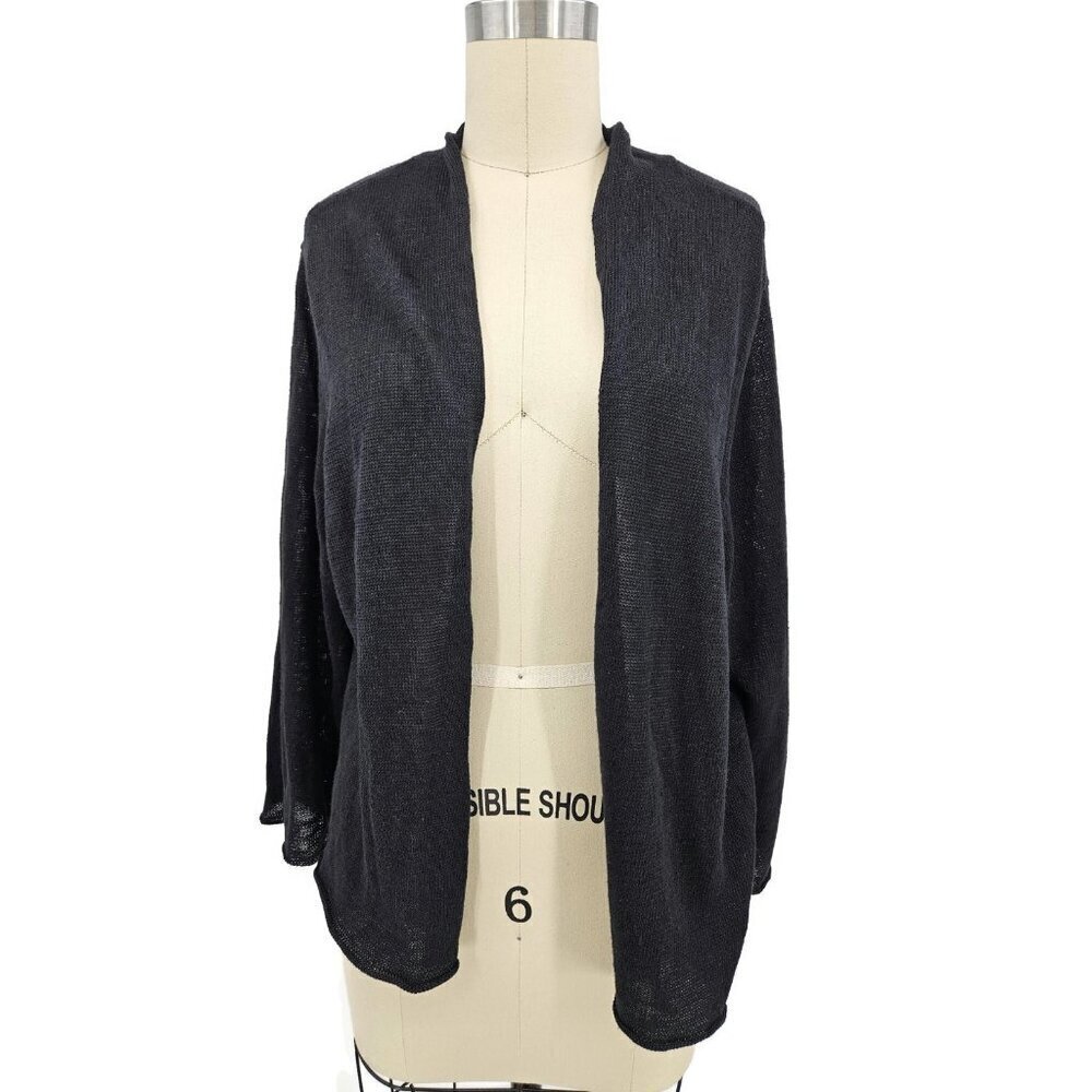 New Eileen Fisher Cropped Cardi Sweater Womens 1X  3/4 Sleeve Open Front Linen
